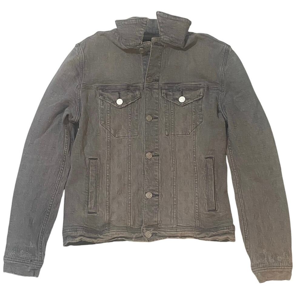 L006 PURPLE BRAND P024 Washed Grey Jacquard Trucker Denim Jacket